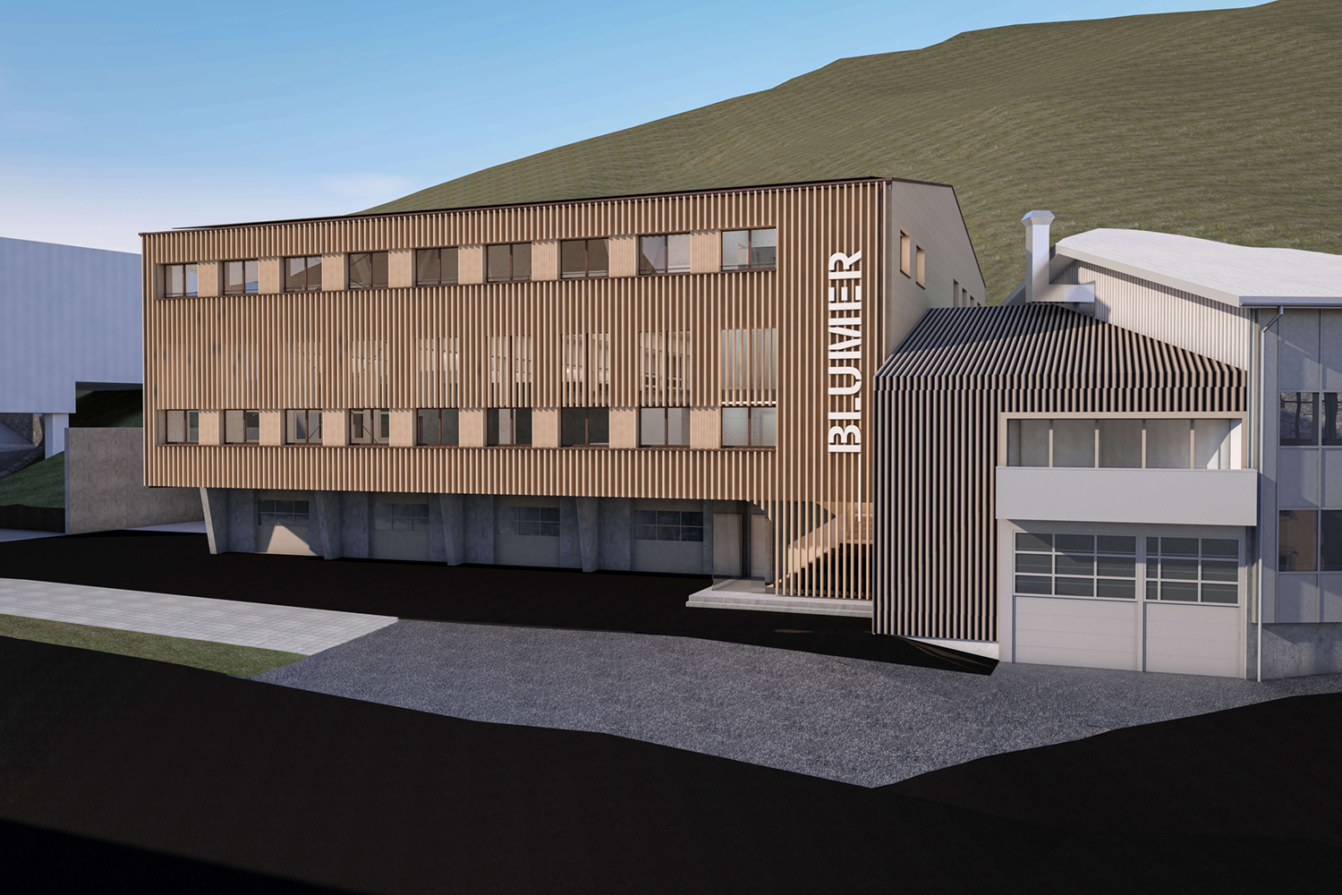 Visualisierung des Neubaus der BLUMER AG in Waldstatt, AR